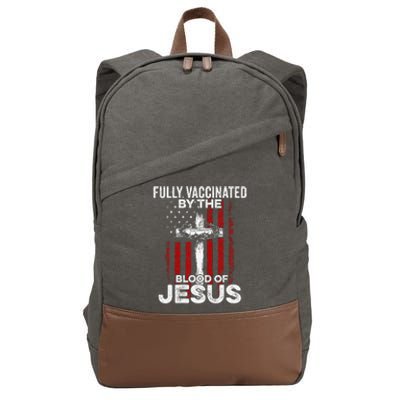 Fully Vaccinated By The Blood Of Jesus Christian USA Flag Cotton Canvas Backpack