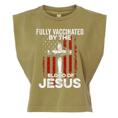 Fully Vaccinated By The Blood Of Jesus Christian USA Flag Garment-Dyed Women's Muscle Tee