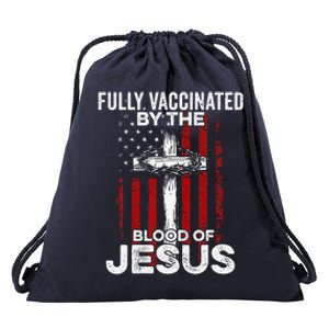 Fully Vaccinated By The Blood Of Jesus Christian USA Flag Drawstring Bag