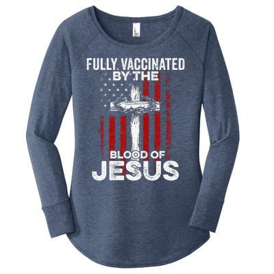 Fully Vaccinated By The Blood Of Jesus Christian USA Flag Women's Perfect Tri Tunic Long Sleeve Shirt