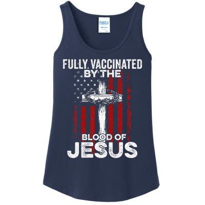 Fully Vaccinated By The Blood Of Jesus Christian USA Flag Ladies Essential Tank