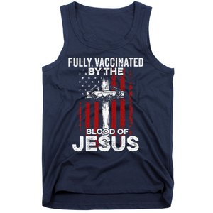 Fully Vaccinated By The Blood Of Jesus Christian USA Flag Tank Top