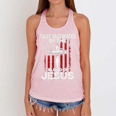 Fully Vaccinated By The Blood Of Jesus Christian USA Flag Women's Knotted Racerback Tank