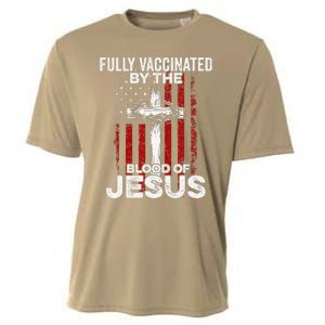 Fully Vaccinated By The Blood Of Jesus Christian USA Flag Cooling Performance Crew T-Shirt