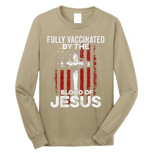 Fully Vaccinated By The Blood Of Jesus Christian USA Flag Long Sleeve Shirt