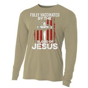 Fully Vaccinated By The Blood Of Jesus Christian USA Flag Cooling Performance Long Sleeve Crew