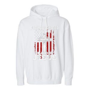 Fully Vaccinated By The Blood Of Jesus Christian USA Flag Garment-Dyed Fleece Hoodie