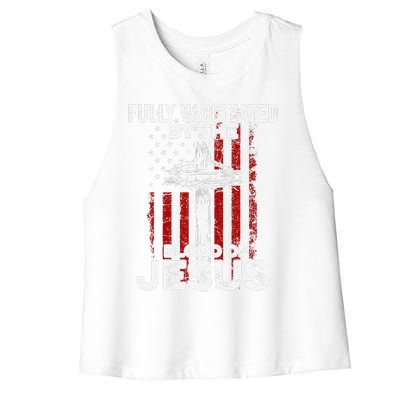 Fully Vaccinated By The Blood Of Jesus Christian USA Flag Women's Racerback Cropped Tank