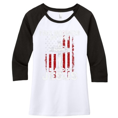 Fully Vaccinated By The Blood Of Jesus Christian USA Flag Women's Tri-Blend 3/4-Sleeve Raglan Shirt