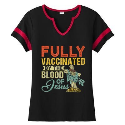 Fully Vaccinated By The Blood Of Jesus Funny Christian Ladies Halftime Notch Neck Tee