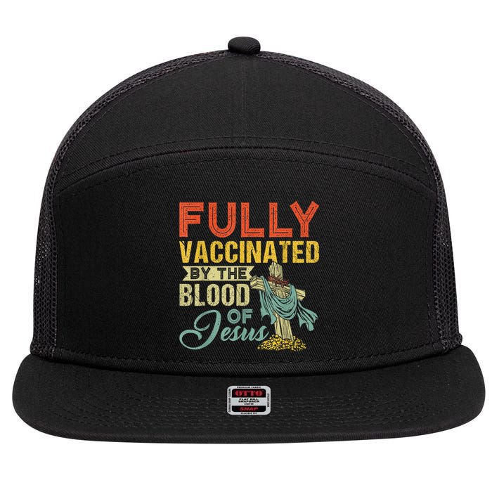 Fully Vaccinated By The Blood Of Jesus Funny Christian 7 Panel Mesh Trucker Snapback Hat