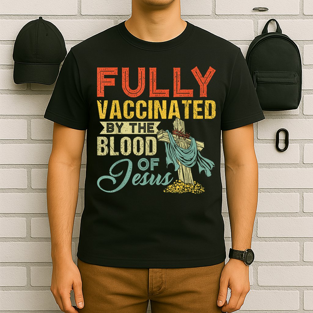 Fully Vaccinated By The Blood Of Jesus Funny Christian T-Shirt