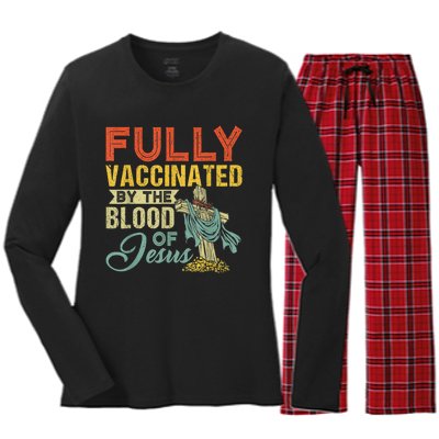 Fully Vaccinated By The Blood Of Jesus Funny Christian Women's Long Sleeve Flannel Pajama Set 