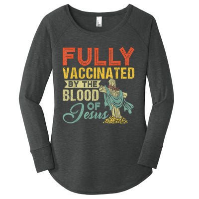 Fully Vaccinated By The Blood Of Jesus Funny Christian Women's Perfect Tri Tunic Long Sleeve Shirt