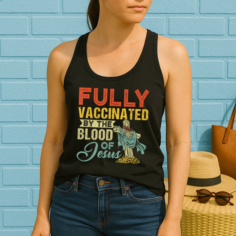 Fully Vaccinated By The Blood Of Jesus Funny Christian Womens Tank Top