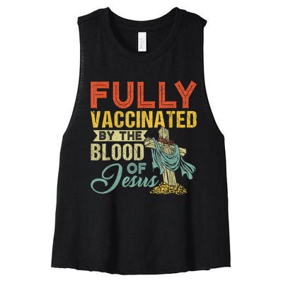 Fully Vaccinated By The Blood Of Jesus Funny Christian Women's Racerback Cropped Tank