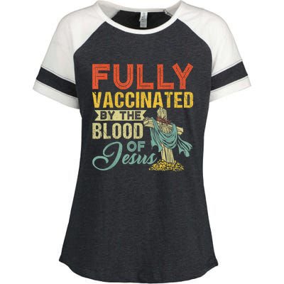 Fully Vaccinated By The Blood Of Jesus Funny Christian Enza Ladies Jersey Colorblock Tee