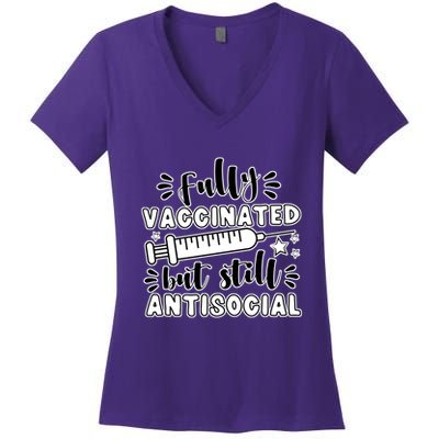 Fully Vaccinated But Still Antisocial Women's V-Neck T-Shirt