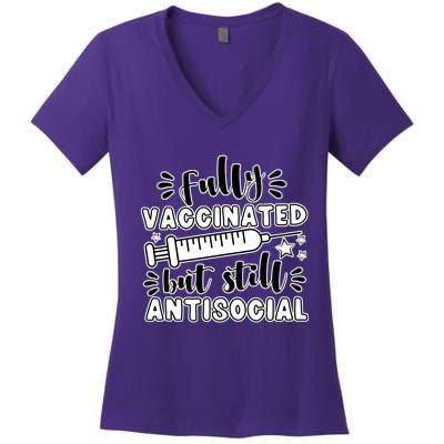 Fully Vaccinated But Still Antisocial Women's V-Neck T-Shirt