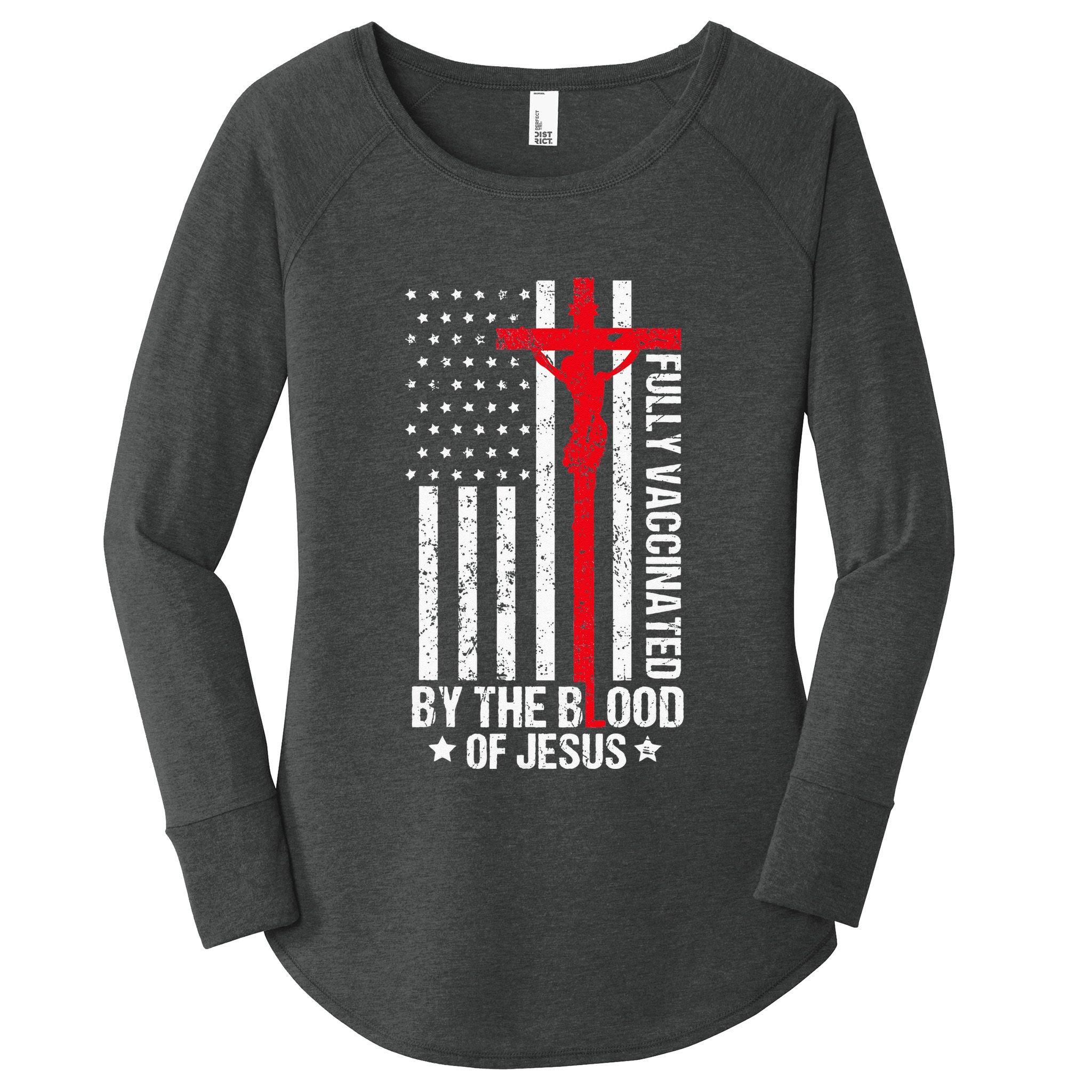 Fully Vaccinated By The Blood Of Jesus Christian Women's Perfect Tri Tunic Long Sleeve Shirt