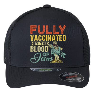 Fully Vaccinated By The Blood Of Jesus Funny Christian Flexfit Unipanel Trucker Cap