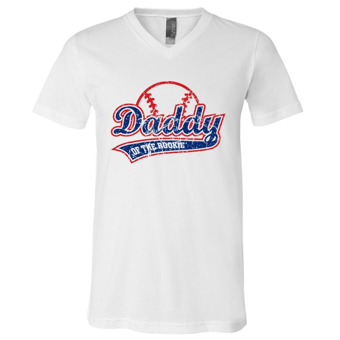 Funny Vintage Baseball Daddy Of The Rookie V-Neck T-Shirt