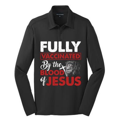 Fully Vaccinated By The Blood Of Jesus Lion God Christian 12 Silk Touch Performance Long Sleeve Polo