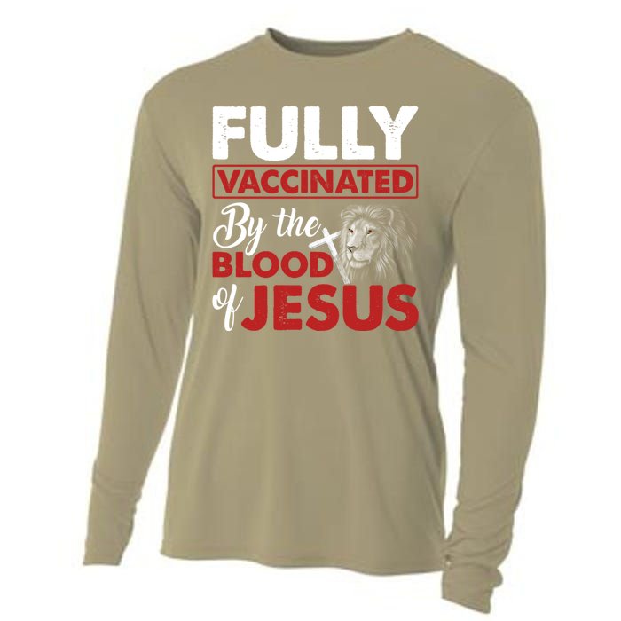 Fully Vaccinated By The Blood Of Jesus Lion God Christian 12 Cooling Performance Long Sleeve Crew