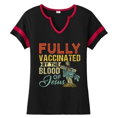 Fully Vaccinated By The Blood Of Jesus Funny Christian Ladies Halftime Notch Neck Tee