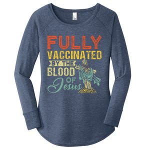 Fully Vaccinated By The Blood Of Jesus Funny Christian Women's Perfect Tri Tunic Long Sleeve Shirt