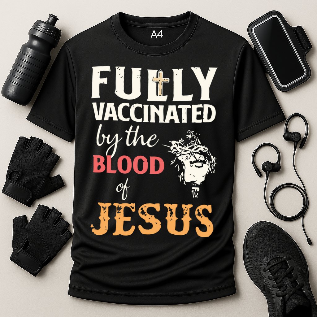 Fully Vaccinated By The Blood Of Jesus Cooling Performance Crew T-Shirt