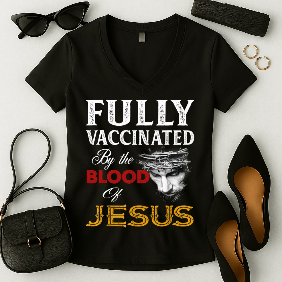 Fully Vaccinated By The Blood Of Jesus TShirt Women's V-Neck T-Shirt