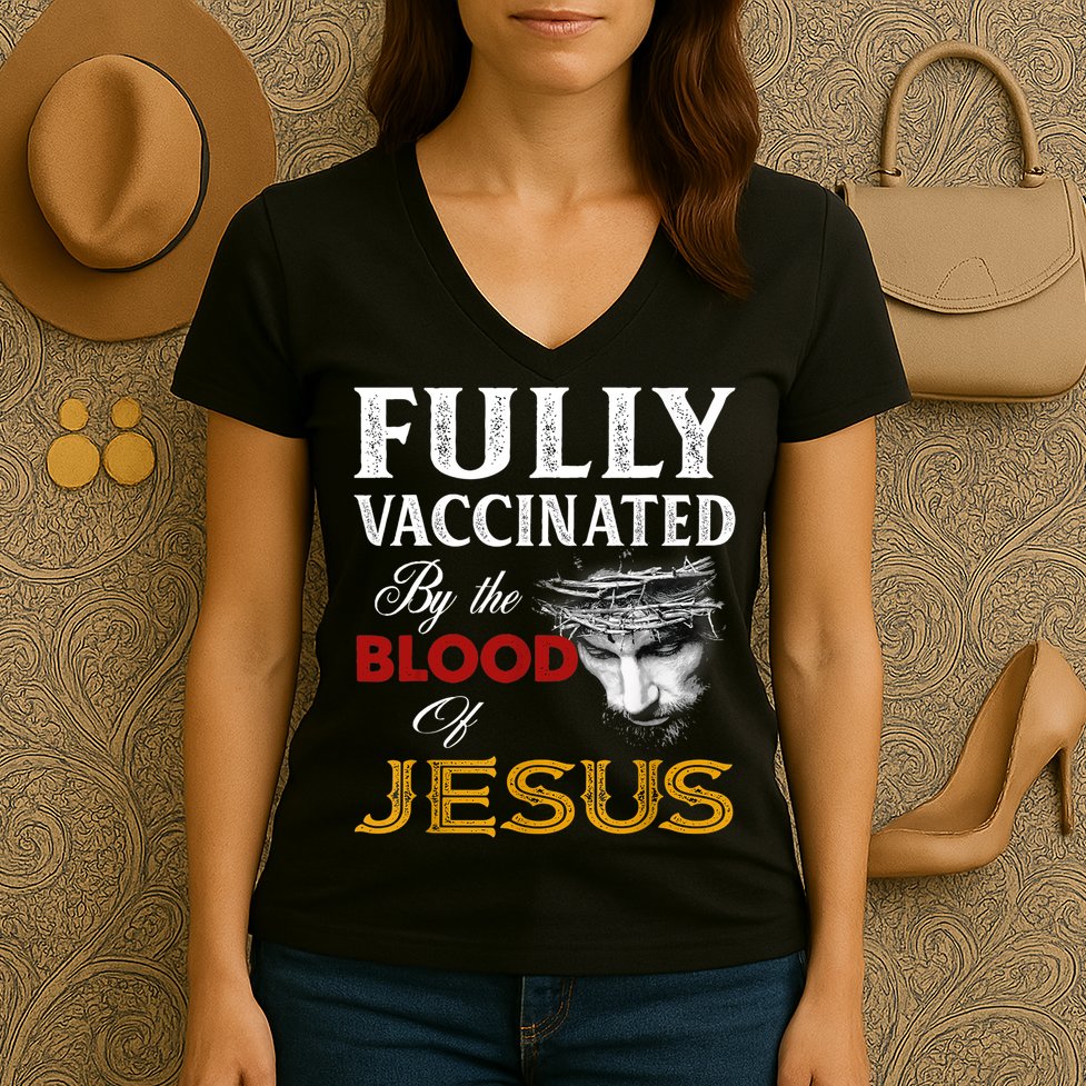 Fully Vaccinated By The Blood Of Jesus TShirt Women's V-Neck T-Shirt