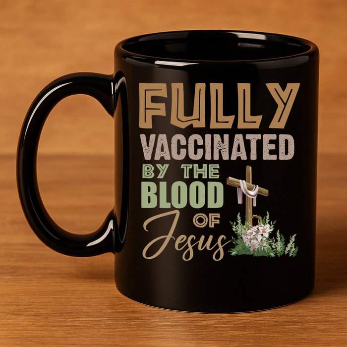 Fully Vaccinated By The Blood Of Jesus 11oz C Handle Ceramic Mug