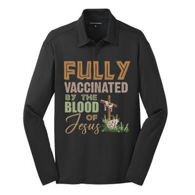 Fully Vaccinated By The Blood Of Jesus Silk Touch Performance Long Sleeve Polo