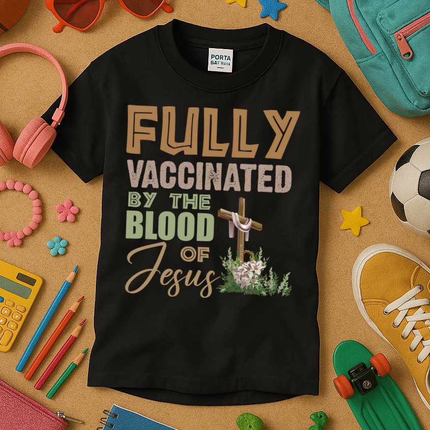Fully Vaccinated By The Blood Of Jesus Kids T-Shirt