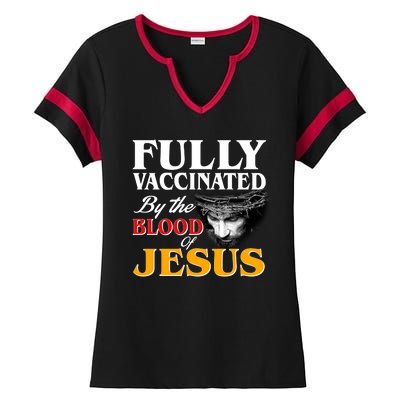 Fully Vaccinated By The Blood Of Jesus Ladies Halftime Notch Neck Tee