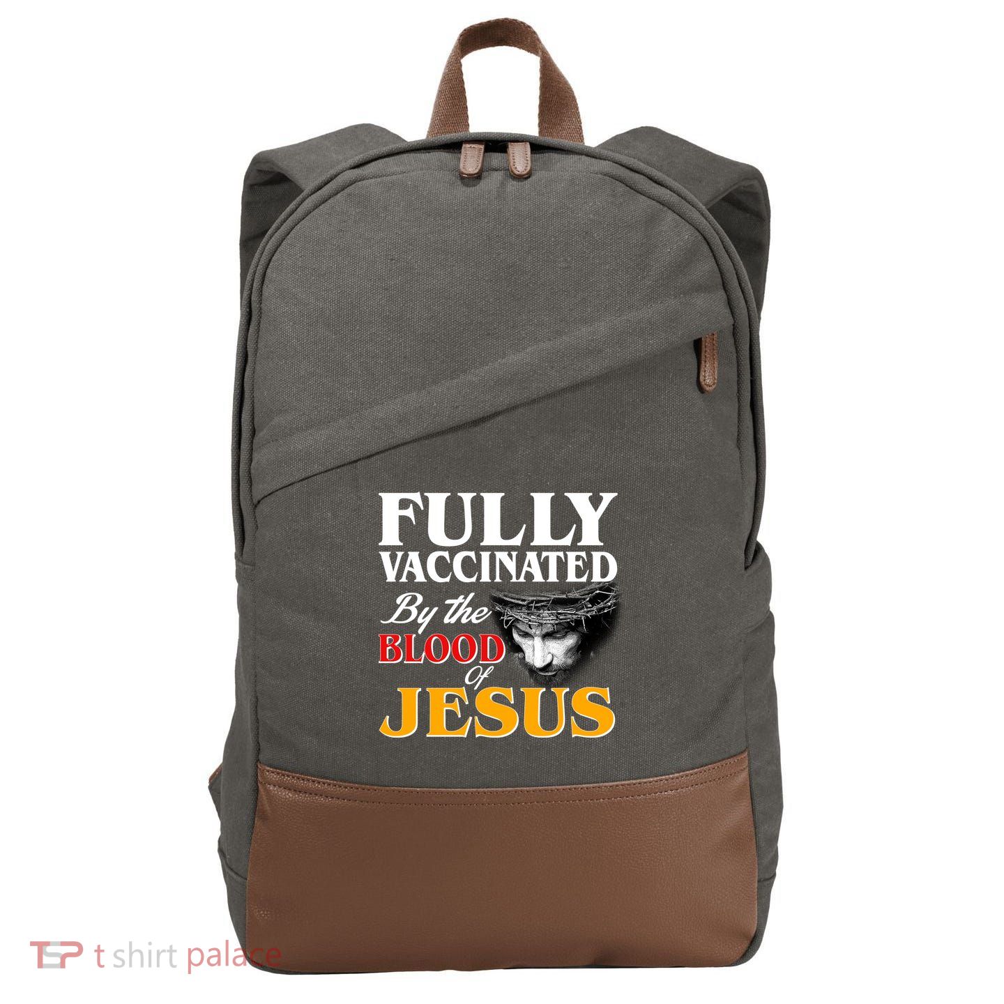 Fully Vaccinated By The Blood Of Jesus Cotton Canvas Backpack
