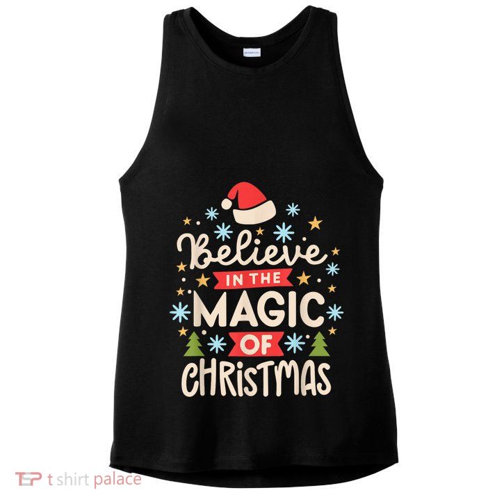 Funny Vintage Believe In The Magic Of Christmas Ladies PosiCharge Tri-Blend Wicking Tank