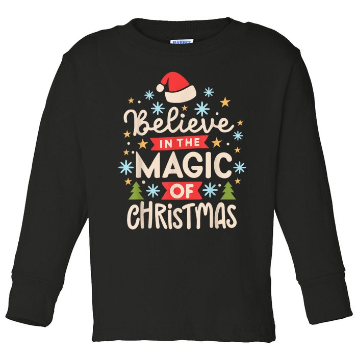 Funny Vintage Believe In The Magic Of Christmas Toddler Long Sleeve Shirt