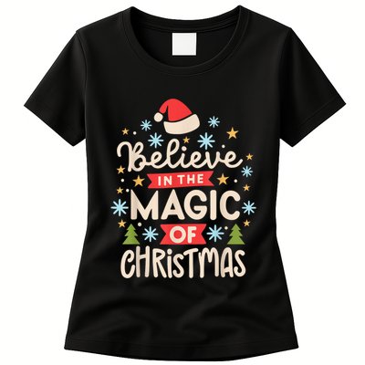 Funny Vintage Believe In The Magic Of Christmas Womens T-Shirt