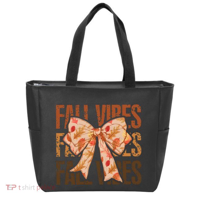 Fall Vibes Bow Coquette Autumn Zip Tote Bag