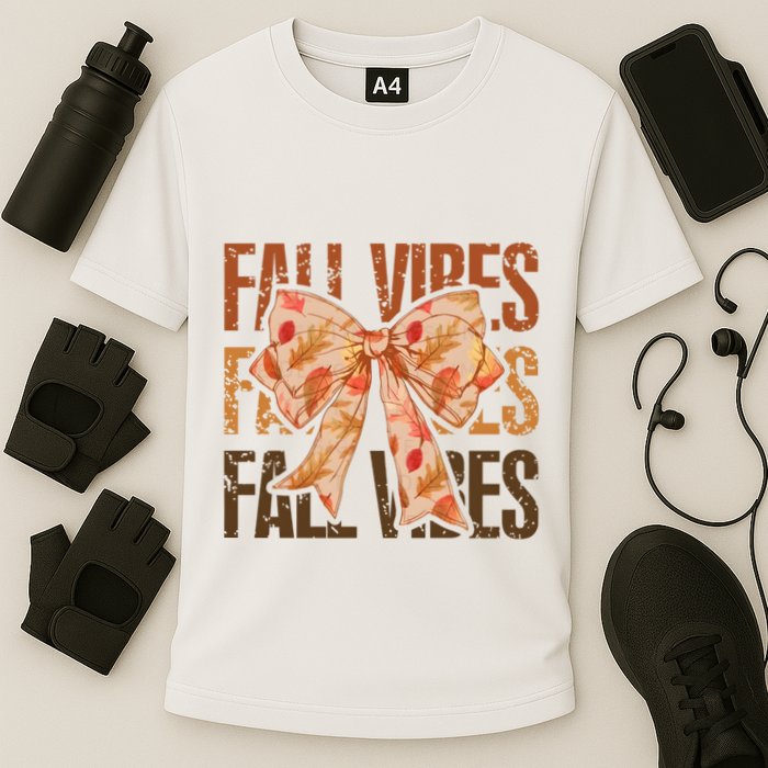 Fall Vibes Bow Coquette Autumn Cooling Performance Crew T-Shirt