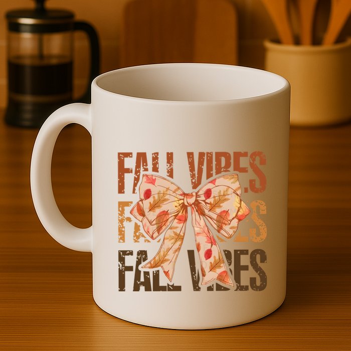 Fall Vibes Bow Coquette Autumn Coffee Mug