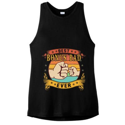 Funny Vintage Best Bonus Dad Ever Cat Funny Bonus Dad Fathers Day Ladies PosiCharge Tri-Blend Wicking Tank