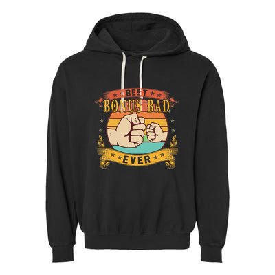Funny Vintage Best Bonus Dad Ever Cat Funny Bonus Dad Fathers Day Garment-Dyed Fleece Hoodie
