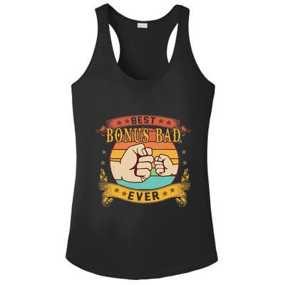 Funny Vintage Best Bonus Dad Ever Cat Funny Bonus Dad Fathers Day Ladies PosiCharge Competitor Racerback Tank
