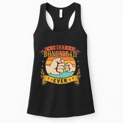 Funny Vintage Best Bonus Dad Ever Cat Funny Bonus Dad Fathers Day Womens Tank Top