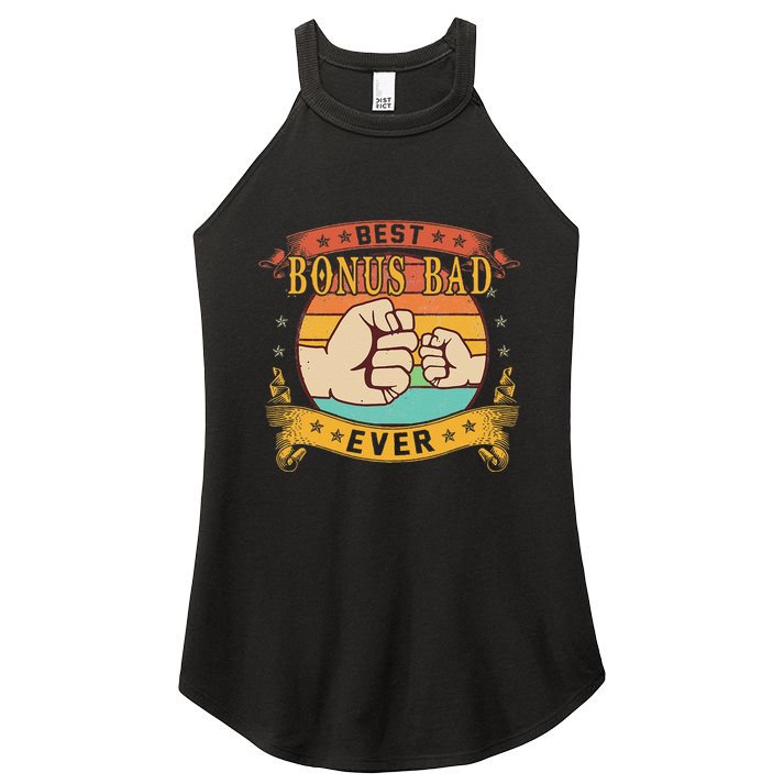 Funny Vintage Best Bonus Dad Ever Cat Funny Bonus Dad Fathers Day Women's Perfect Tri Rocker Tank