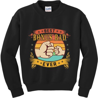 Funny Vintage Best Bonus Dad Ever Cat Funny Bonus Dad Fathers Day Kids Sweatshirt